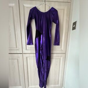 Purple Shiny Halloween Jumpsuit with Black Accents and Cape